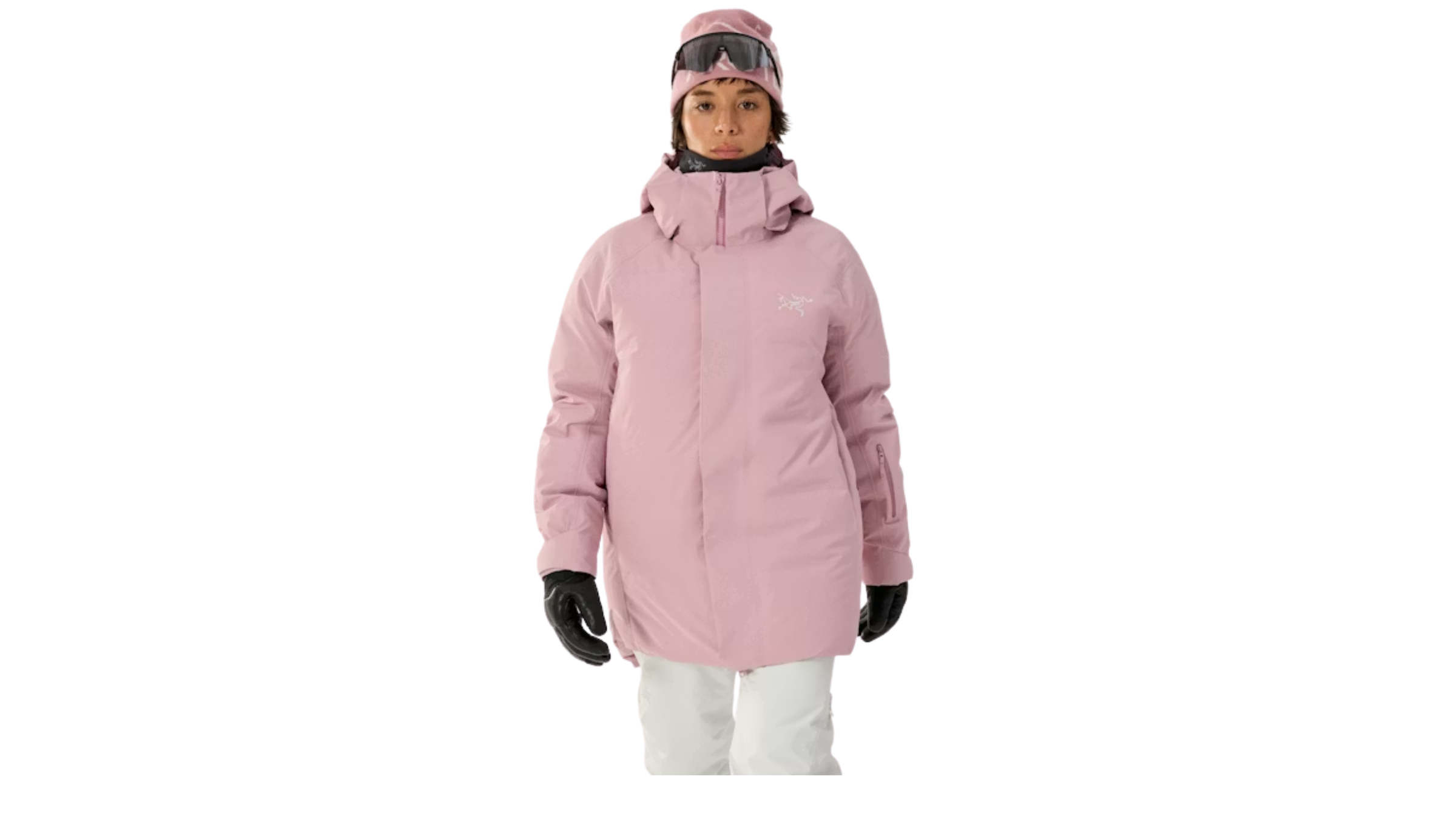 arc'teryx andessa women's down cute ski jacket in blush pink